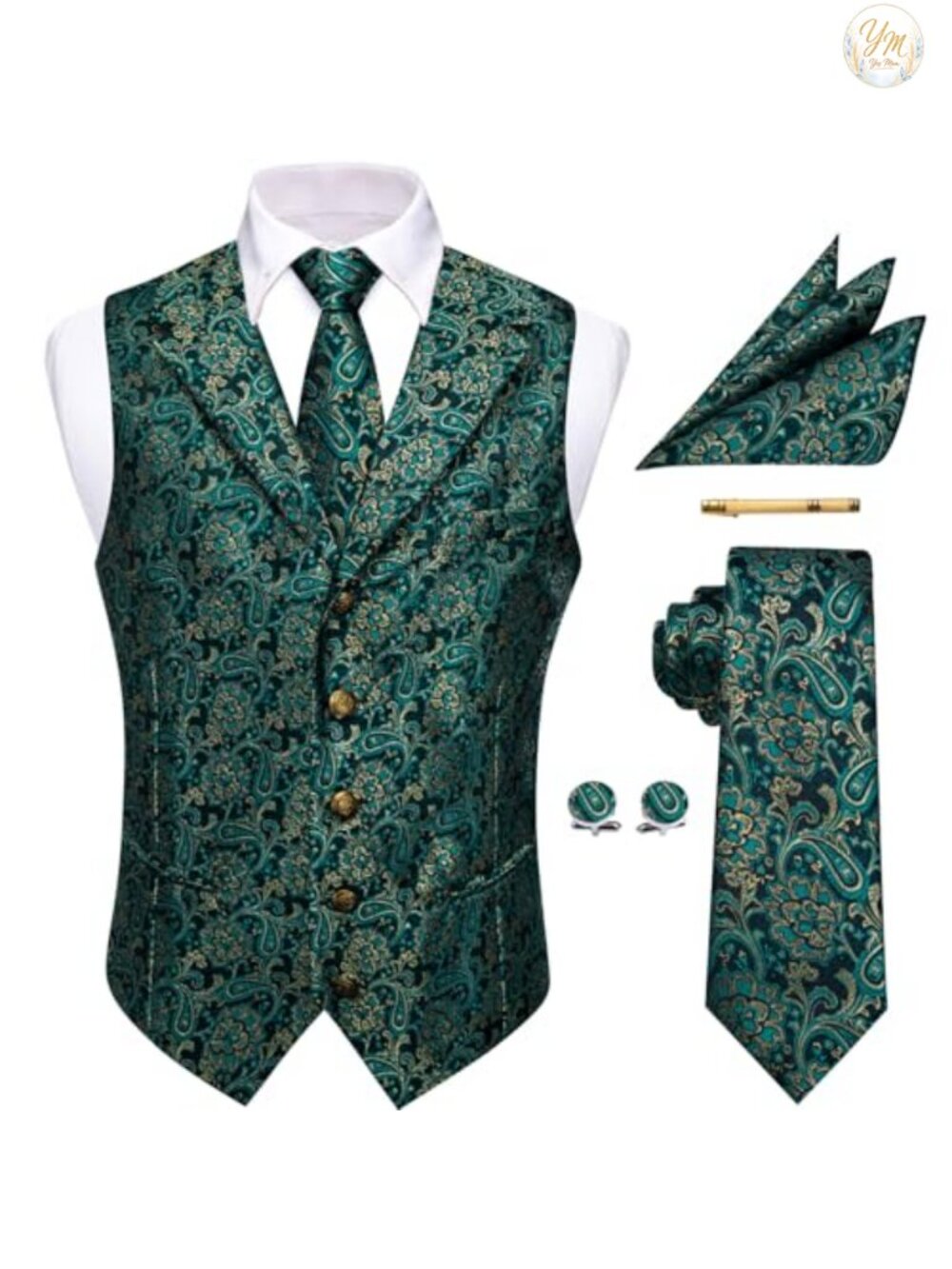 Mens Silk Blend Victorian Paisley Vest Tie Set Formal Waistcoat Steampunk